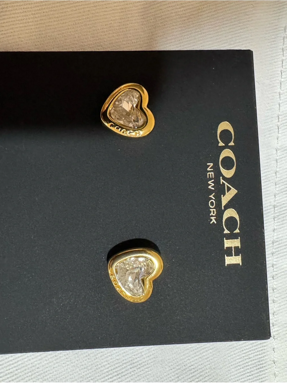 COACH Gold Heart Crystal Stud Earrings - Picture 3 of 7